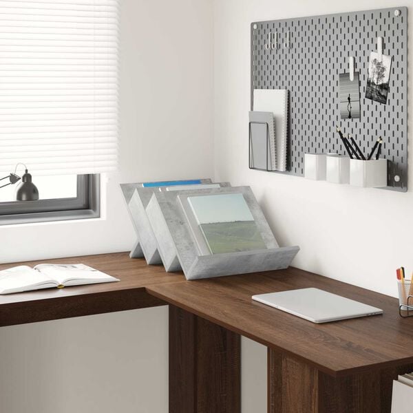 vidaXL Estante de revistas con estante Gris concreto 53 x 40 x 28.5 cm