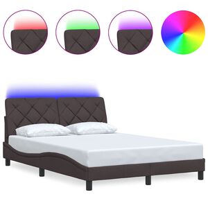 vidaXL Estructura cama con LED sin colch&oacute;n marr&oacute;n oscuro 140x190 cm