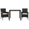 vidaXL Set comedor jard&iacute;n 3 pzas cojines rat&aacute;n sint&eacute;tico vidrio negro