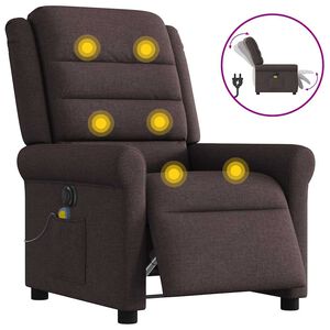 vidaXL Sill&oacute;n reclinable de masaje el&eacute;ctrico tela marr&oacute;n oscuro