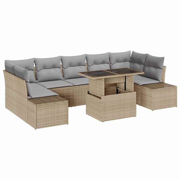 vidaXL Conjunto de sofá de jardín con cojín 8 pcs Beige y Gris Claro