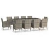 vidaXL Set de comedor de jard&iacute;n 11 pzas y cojines rat&aacute;n sint&eacute;tico gris