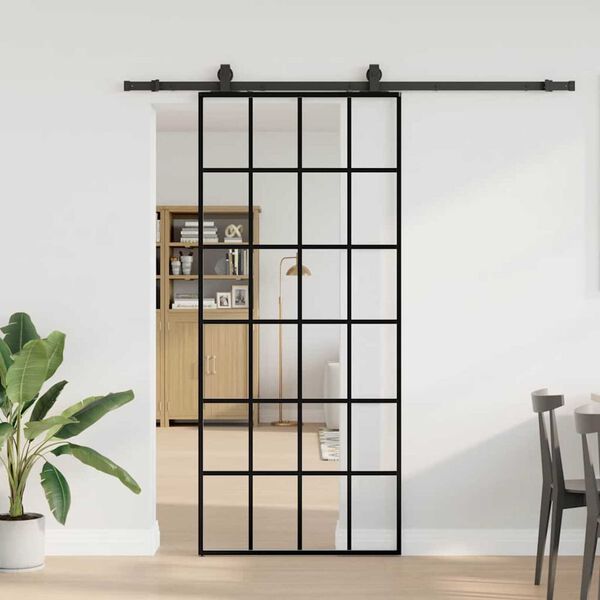vidaXL Puerta corredera con set herrajes negro 90x205 cm vidrio ESG