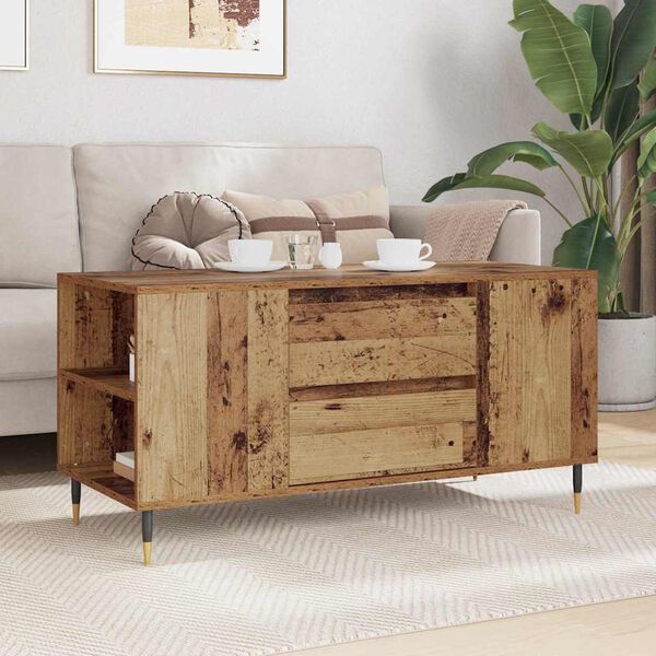 vidaXL Mesa de Café con cajón Madera envejecida 102 x 44,5 x 50 cm