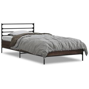 vidaXL Estructura cama madera ingenier&iacute;a metal roble marr&oacute;n 90x200 cm