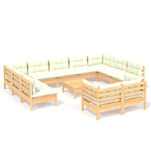 vidaXL Muebles de jard&iacute;n 12 piezas cojines madera maciza de pino