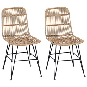 vidaXL Silla de comedor 2 uds. Rat&aacute;n y acero Natural 41 x 55 x 85 cm