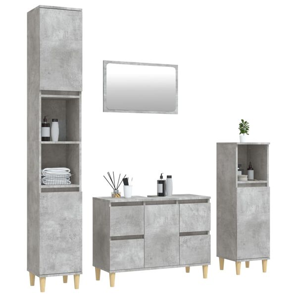 vidaXL Juego muebles de ba&ntilde;o 4 pzas madera contrachapada gris hormig&oacute;n