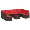 vidaXL Conjunto de sof&aacute;s de jard&iacute;n 10 uds. Marr&oacute;n y Rojo