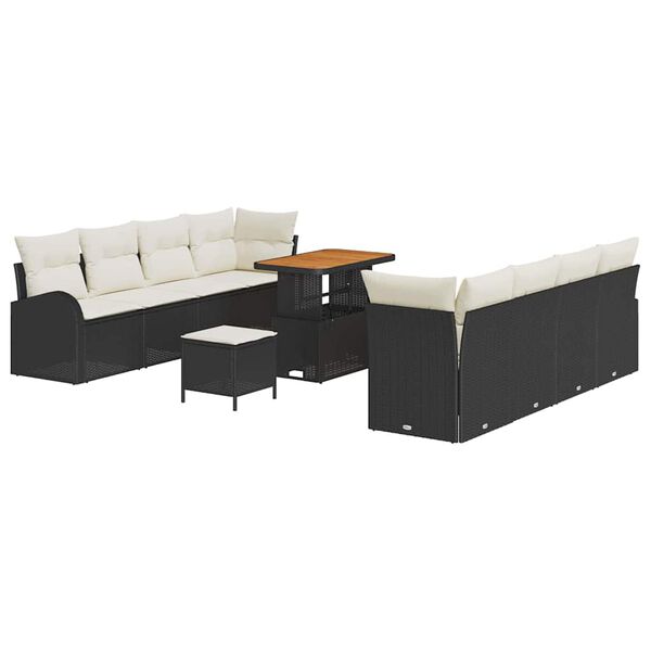 vidaXL Conjunto de sofá de jardín 11 pcs Negro y crema 90 x 55 x 71 cm