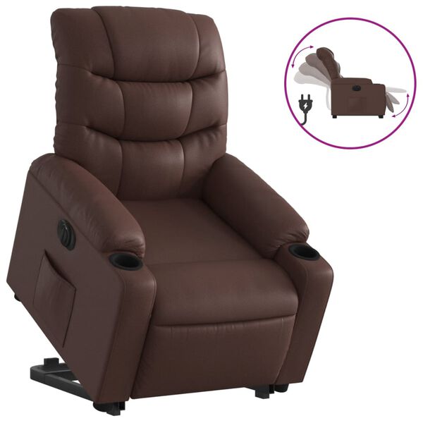 vidaXL Sill&oacute;n reclinable elevable el&eacute;ctrico de cuero sint&eacute;tico marr&oacute;n