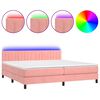 vidaXL Cama box spring colch&oacute;n y LED terciopelo rosa 200x200 cm