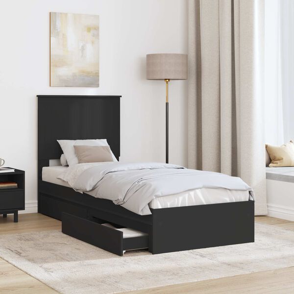 vidaXL Cama con almacenamiento Negro 75 x 190 cm Madera de ingenier&iacute;a