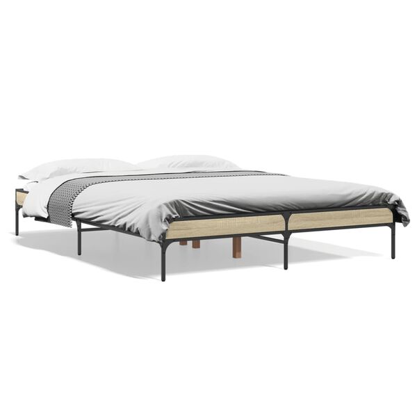 vidaXL Estructura cama madera ingenier&iacute;a metal roble Sonoma 140x200 cm