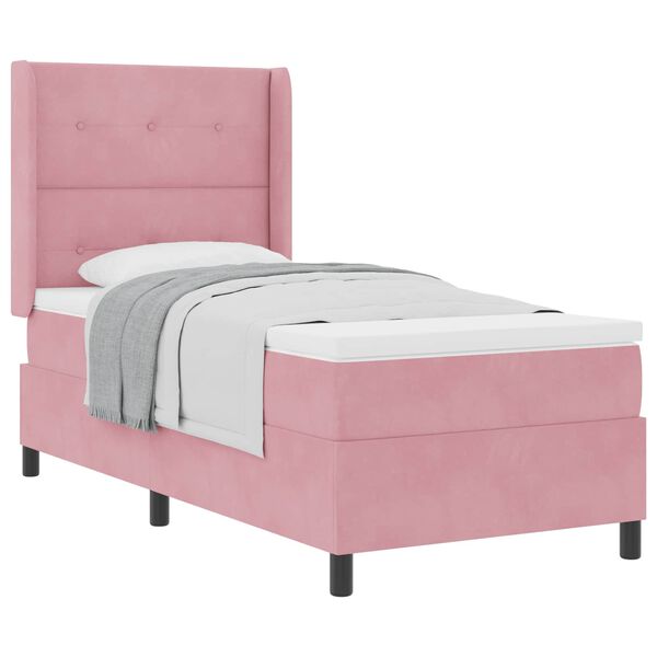 vidaXL Cama tipo Box Spring con colch&oacute;n Rosa 90 x 190 cm Terciopelo