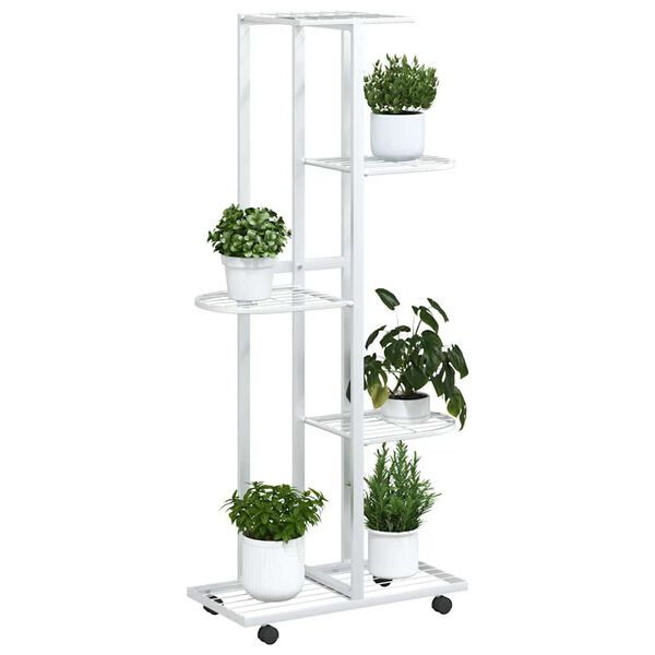 vidaXL Soporte para flores 5 alturas ruedas hierro blanco 44x23x100cm