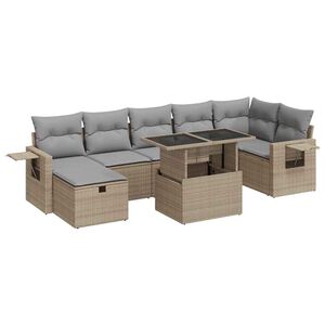 vidaXL Set de sof&aacute;s de jard&iacute;n y cojines 8 piezas rat&aacute;n sint&eacute;tico beige