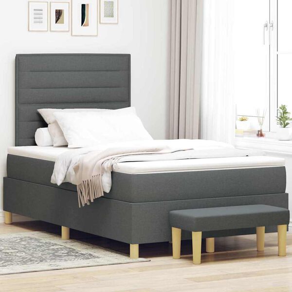 vidaXL Cama tipo Box Spring con colch&oacute;n Gris oscuro 120 x 190 cm tela