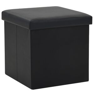 vidaXL Taburete con almacenaje plegable cuero sint&eacute;tico negro