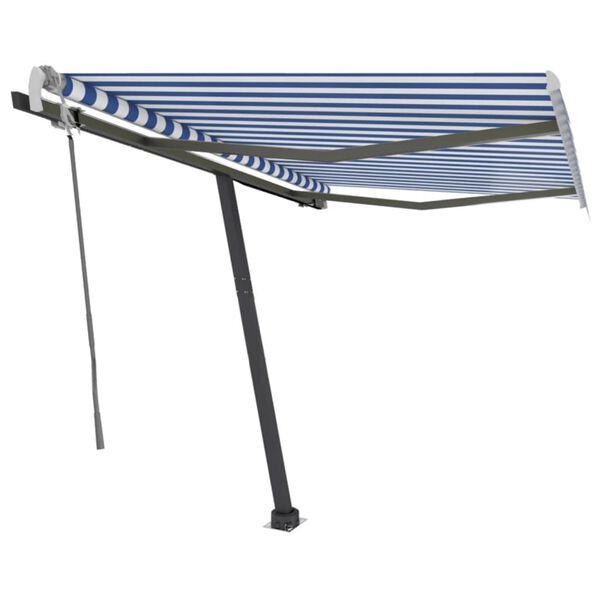 vidaXL Toldo de pie manual retr&aacute;ctil azul y blanco 300x250 cm