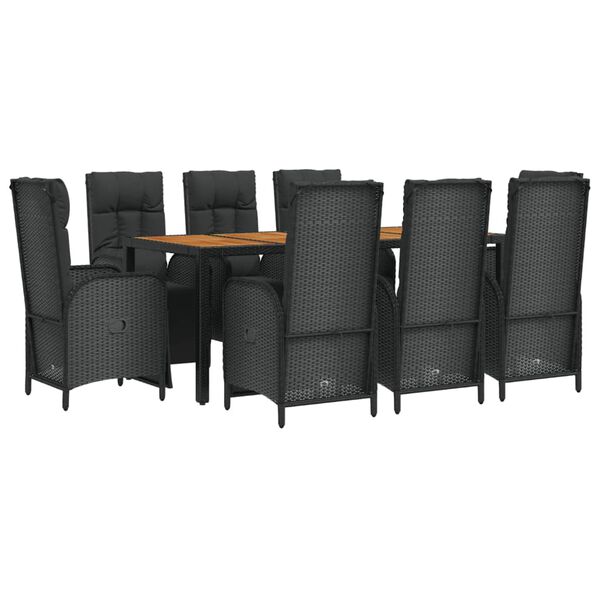 vidaXL Set de comedor de jard&iacute;n 9 pzas y cojines rat&aacute;n sint&eacute;tico negro