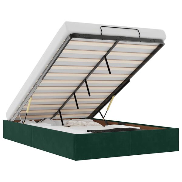 vidaXL Estructura de cama otomana sin colch&oacute;n terciopelo verde oscuro
