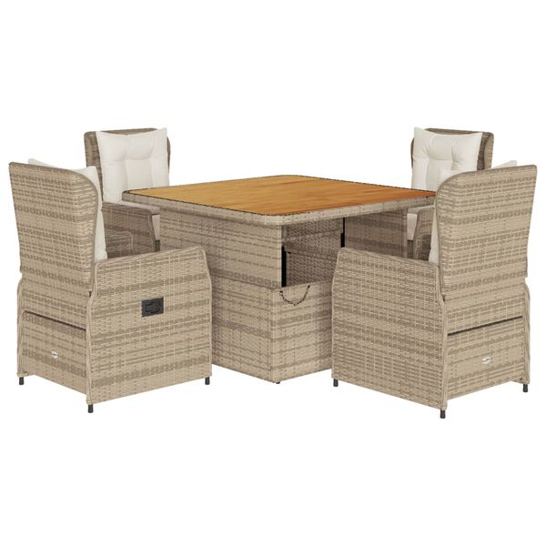 vidaXL Set comedor de jard&iacute;n 5 pzas con cojines rat&aacute;n sint&eacute;tico beige