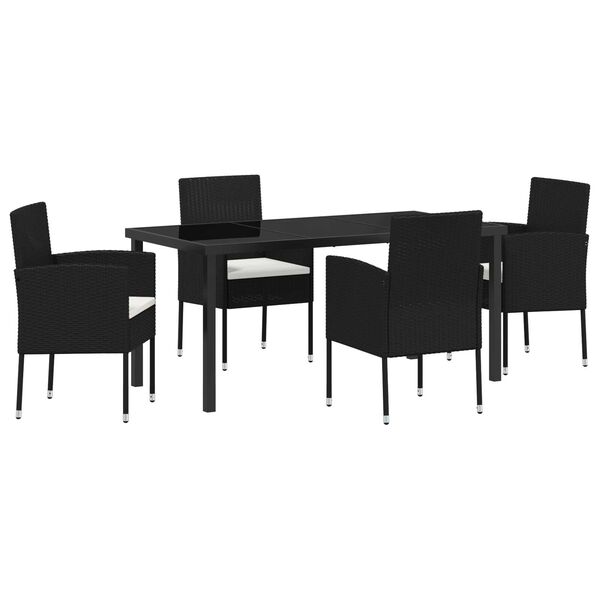 vidaXL Conjunto de Comedor de Jard&iacute;n 5 pcs Negro rat&aacute;n sint&eacute;tico
