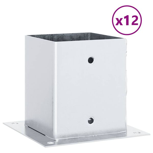 vidaXL Bases para postes cuadradas 12 uds. Plata 121x121 mm