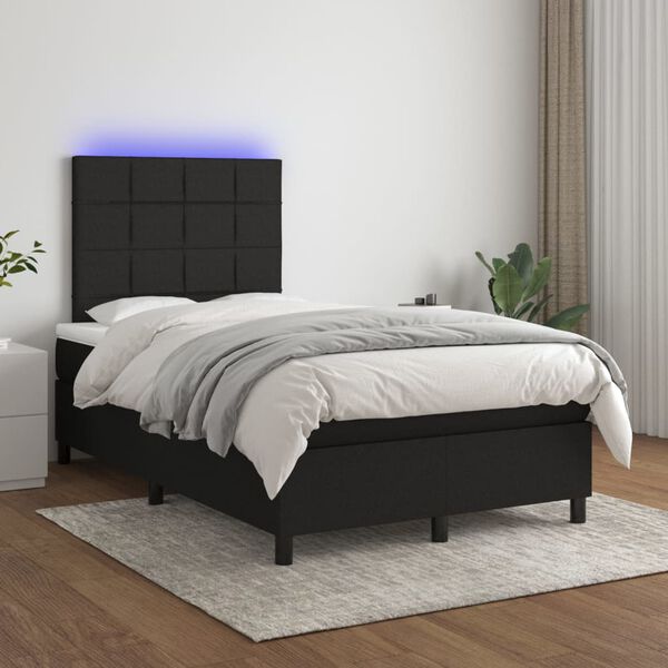vidaXL Cama box spring con colch&oacute;n LED tela negro 120x200 cm