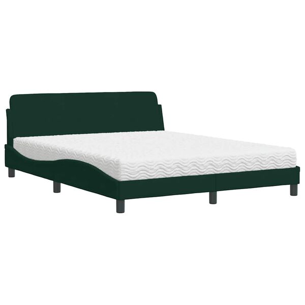 vidaXL Cama con colch&oacute;n Dover terciopelo verde oscuro 160x200 cm