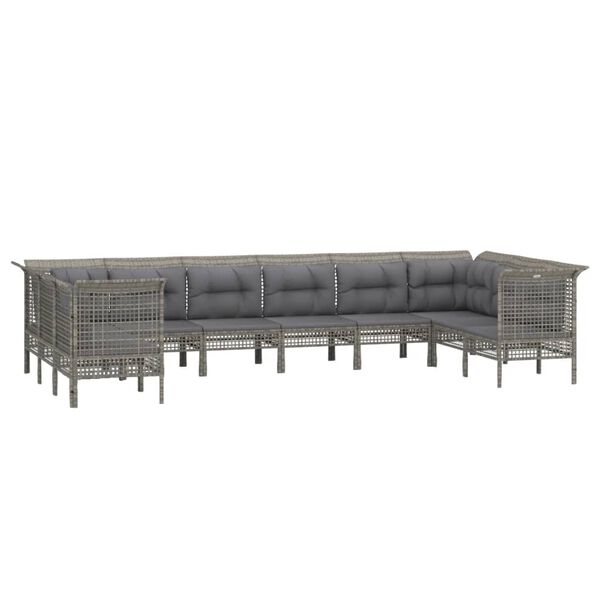 vidaXL Set de muebles de jard&iacute;n 10 pzas y cojines rat&aacute;n sint&eacute;tico gris