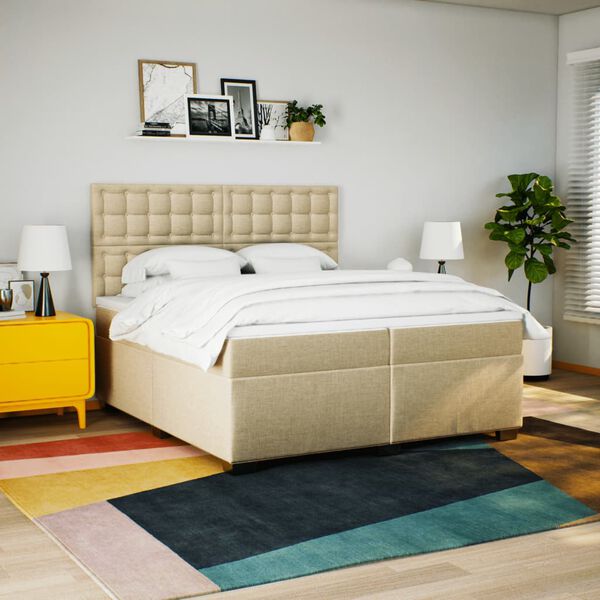 vidaXL Cama box spring con colch&oacute;n tela color crema 200x200 cm