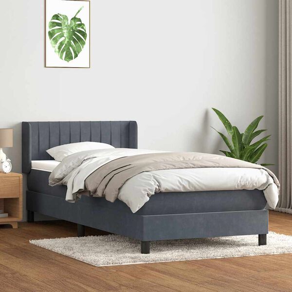 vidaXL Cama box spring con colch&oacute;n terciopelo gris oscuro 90x220 cm