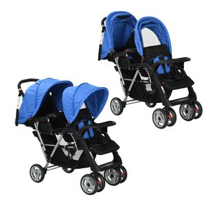 vidaXL Carrito para 2 ni&ntilde;os tandem de acero azul y negro