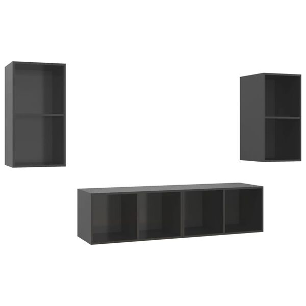 vidaXL Muebles de salón de pared 4 pzas madera ingeniería gris brillo