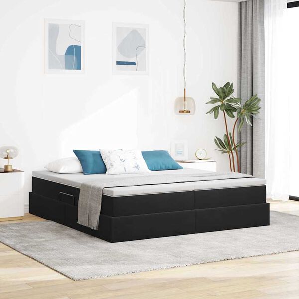 vidaXL Cama con almacenamiento y colch&oacute;n Negro 180 x 200 cm Terciopelo