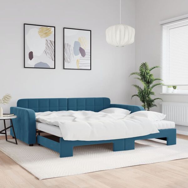 vidaXL Sof&aacute; cama nido con colch&oacute;n terciopelo azul 100x200 cm