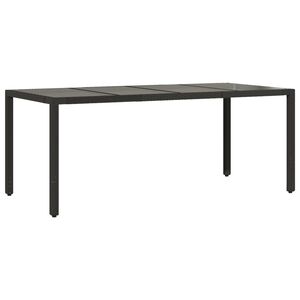 vidaXL Mesa de jard&iacute;n superficie de vidrio rat&aacute;n PE negro 190x90x75 cm
