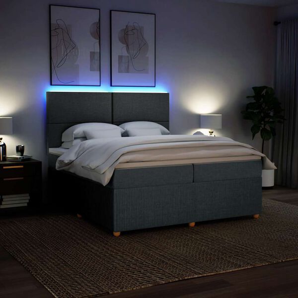 vidaXL Cama box spring con colch&oacute;n tela gris oscuro 200x200 cm