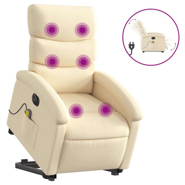 vidaXL Sill&oacute;n de masaje el&eacute;ctrico reclinable elevable tela crema