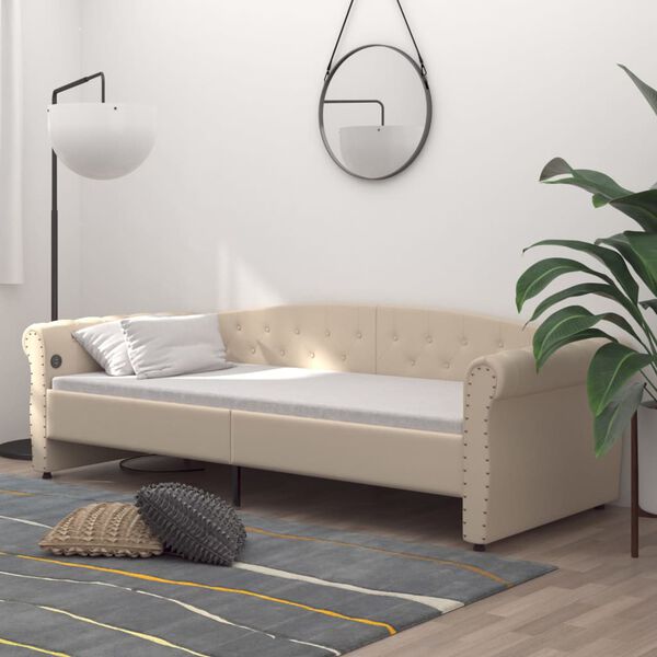vidaXL Sof&aacute; cama con colch&oacute;n USB de tela crema 90x200 cm