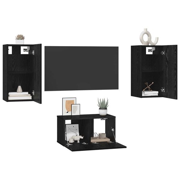 vidaXL Conjunto de mueble de TV 3 pcs Roble Negro Madera de ingenier&iacute;a