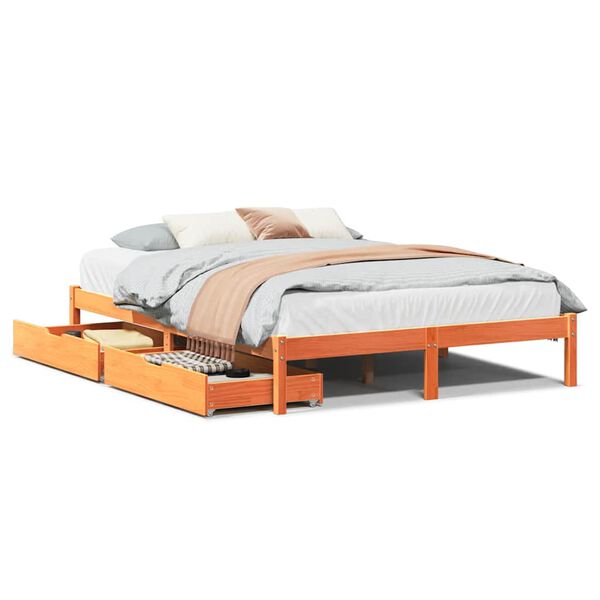 vidaXL Cama sin colch&oacute;n madera maciza de pino marr&oacute;n cera 120x200 cm