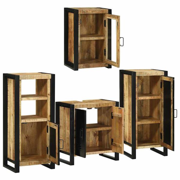 vidaXL Juego de muebles de baño 4 pcs Marrón Madera de mango maciza