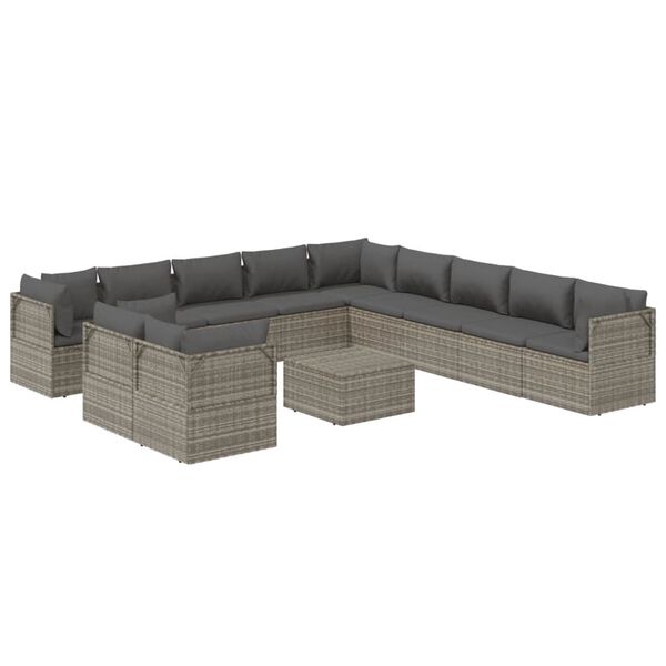 vidaXL Set de muebles de jardín 12 pzas cojines ratán sintético gris