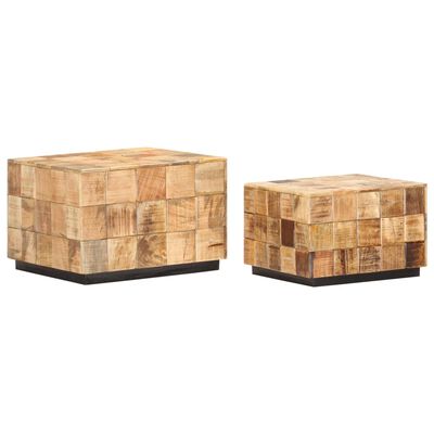 vidaXL Mesas de centro 2 pzas diseño de bloque madera mango rugosa