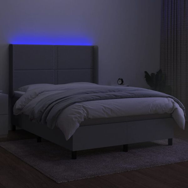 vidaXL Cama box spring colch&oacute;n y luces LED tela gris claro 140x190 cm