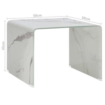 vidaXL Mesa de centro de vidrio templado blanco mármol 50x50x45 cm