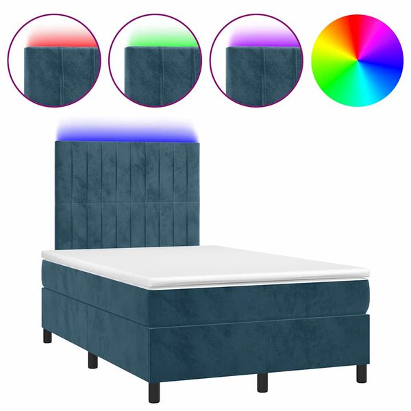 vidaXL Cama box spring colch&oacute;n y LED terciopelo azul oscuro 120x200 cm